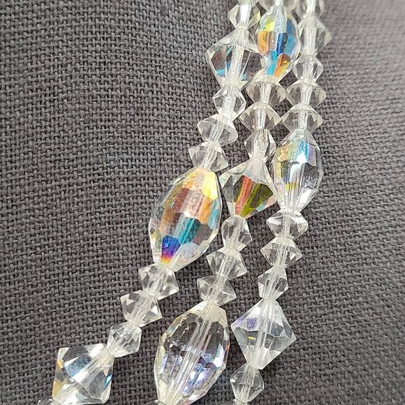 Vintage AB Crystal Bead Necklace, Three Strands, Wedding Necklace, 18" - Picture 5 of 11